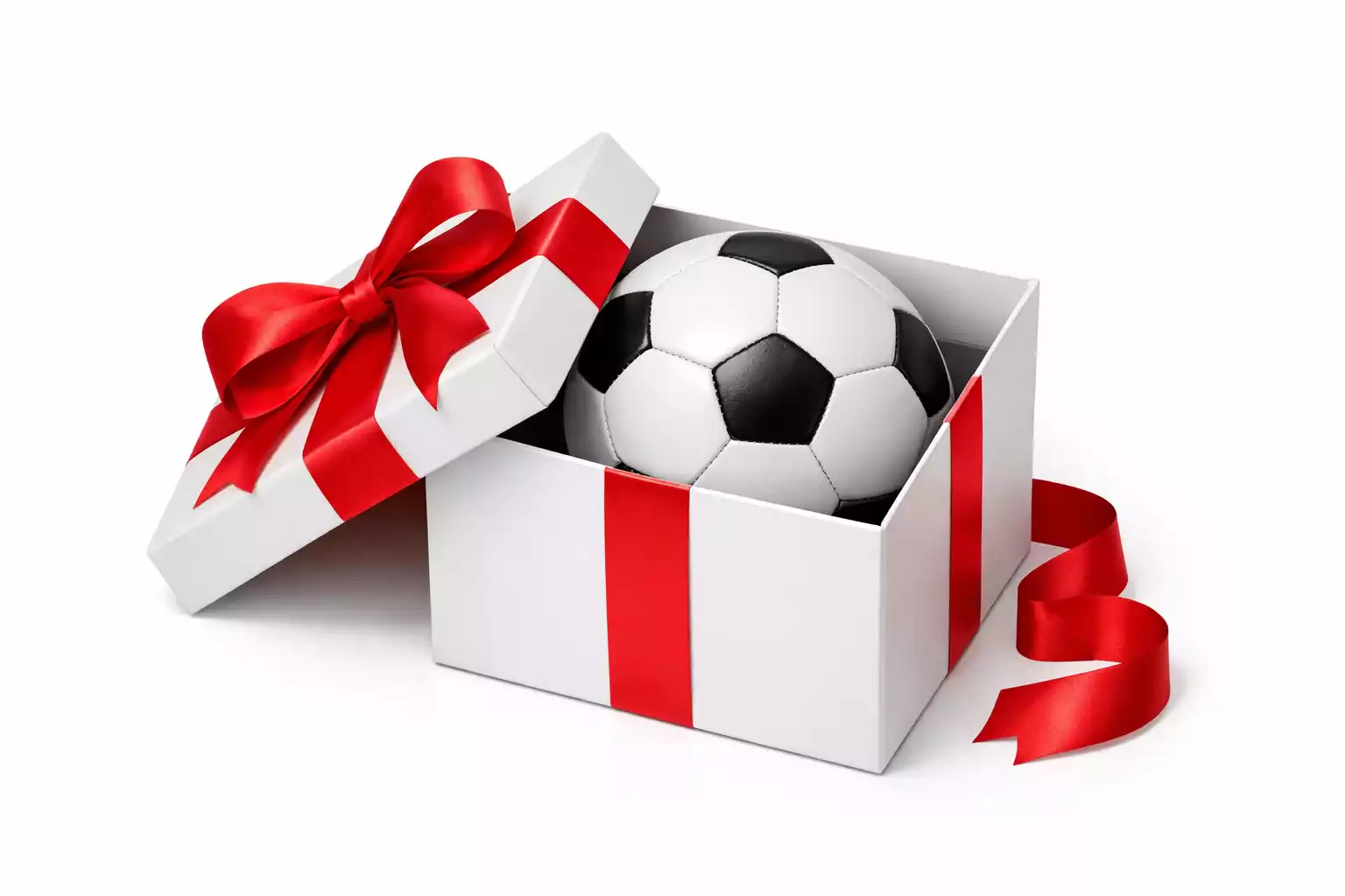 Symbolische Darstellung eines Sportwetten-Bonus mit Geschenkband und Fußball