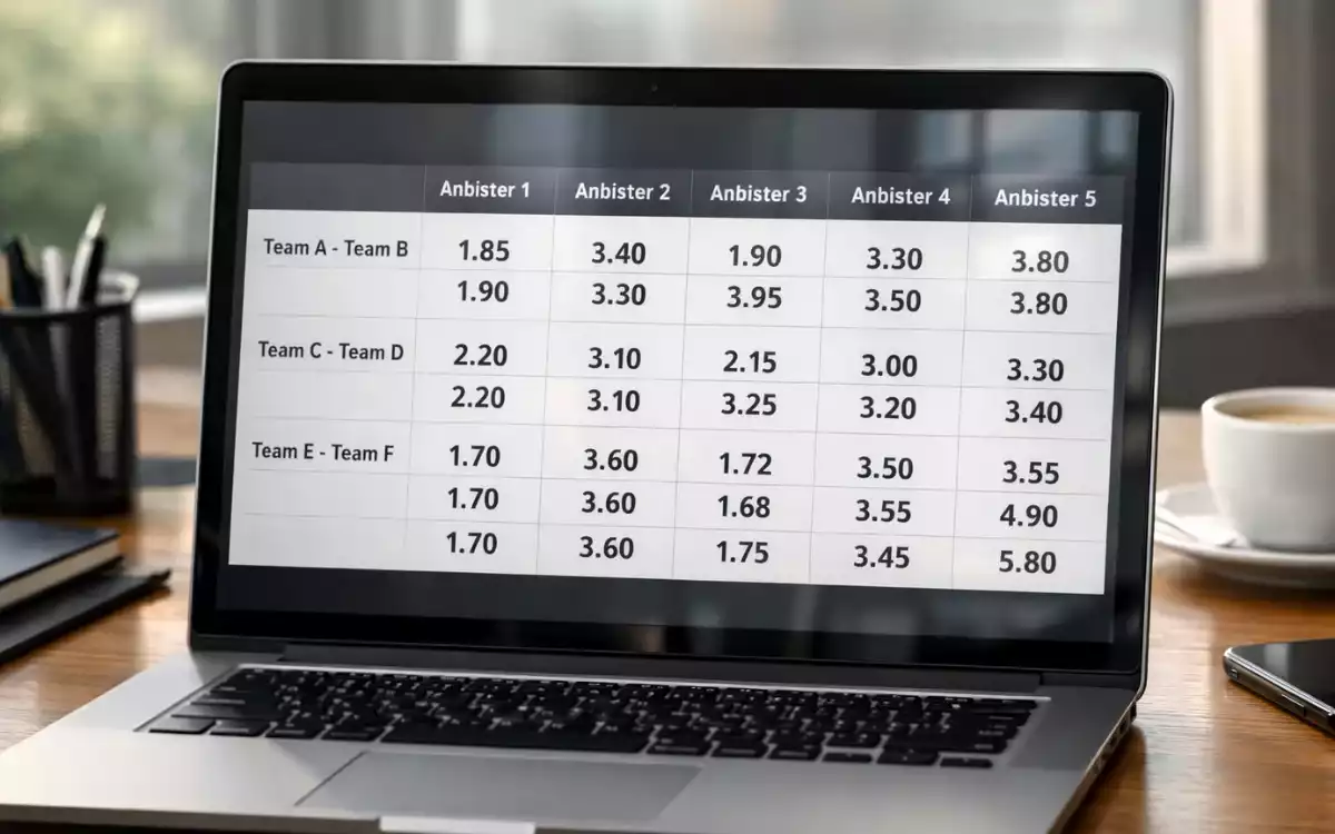 Laptop-Bildschirm mit Quotenvergleich verschiedener Wettanbieter