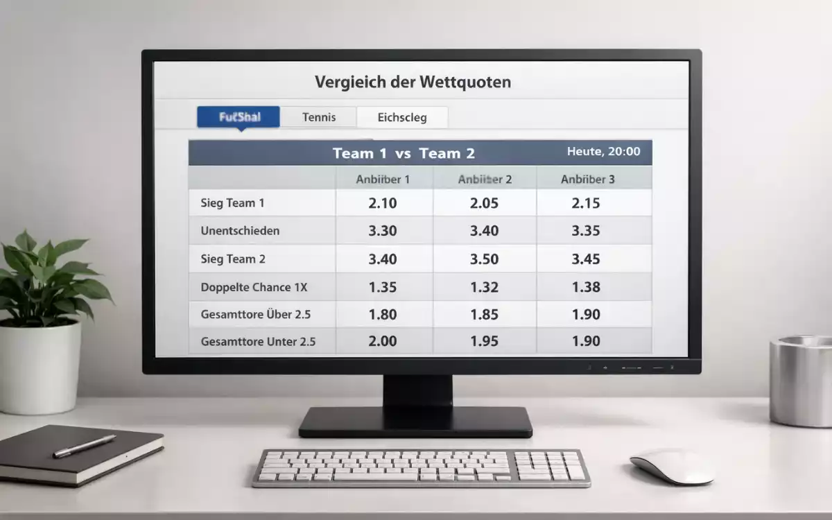 Übersichtliche Darstellung verschiedener Sportwetten-Anbieter auf einem Monitor