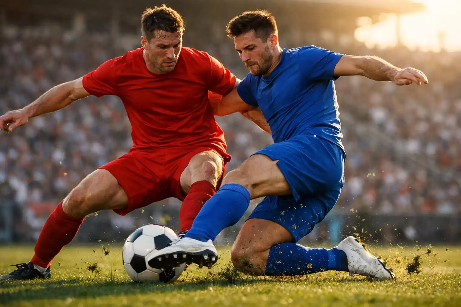 Fußballspieler in Aktion während eines internationalen Spiels